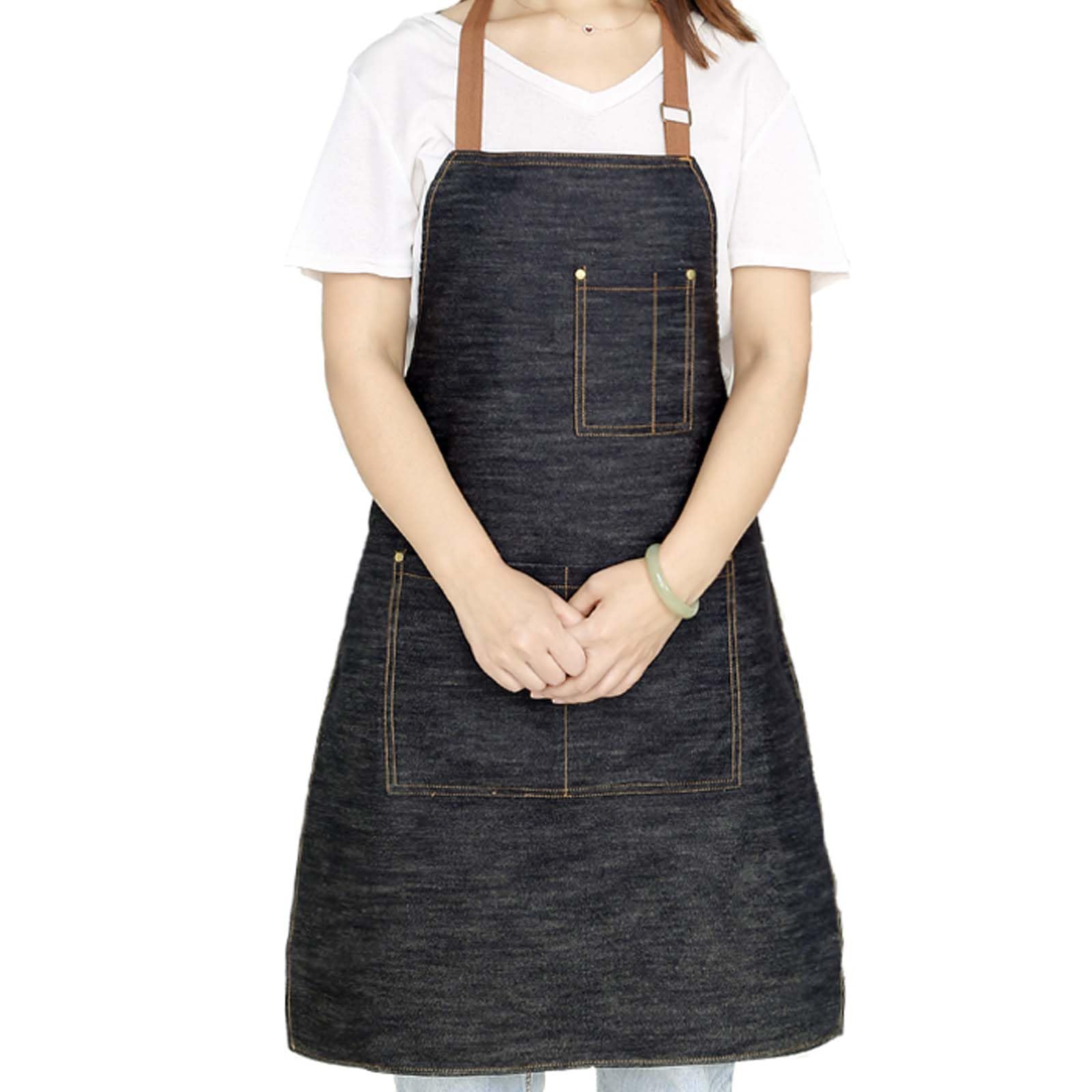 Geounzay Kitchen Bib Apron, Adjustable with 3 Pockets, Kitchen Apron Waterdrop Resistant Cotton Apron with adjustable Apron