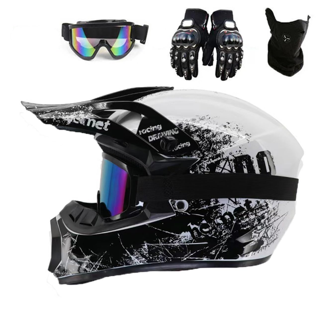 Full Face Motocross Helmet with Goggles Mask Gloves