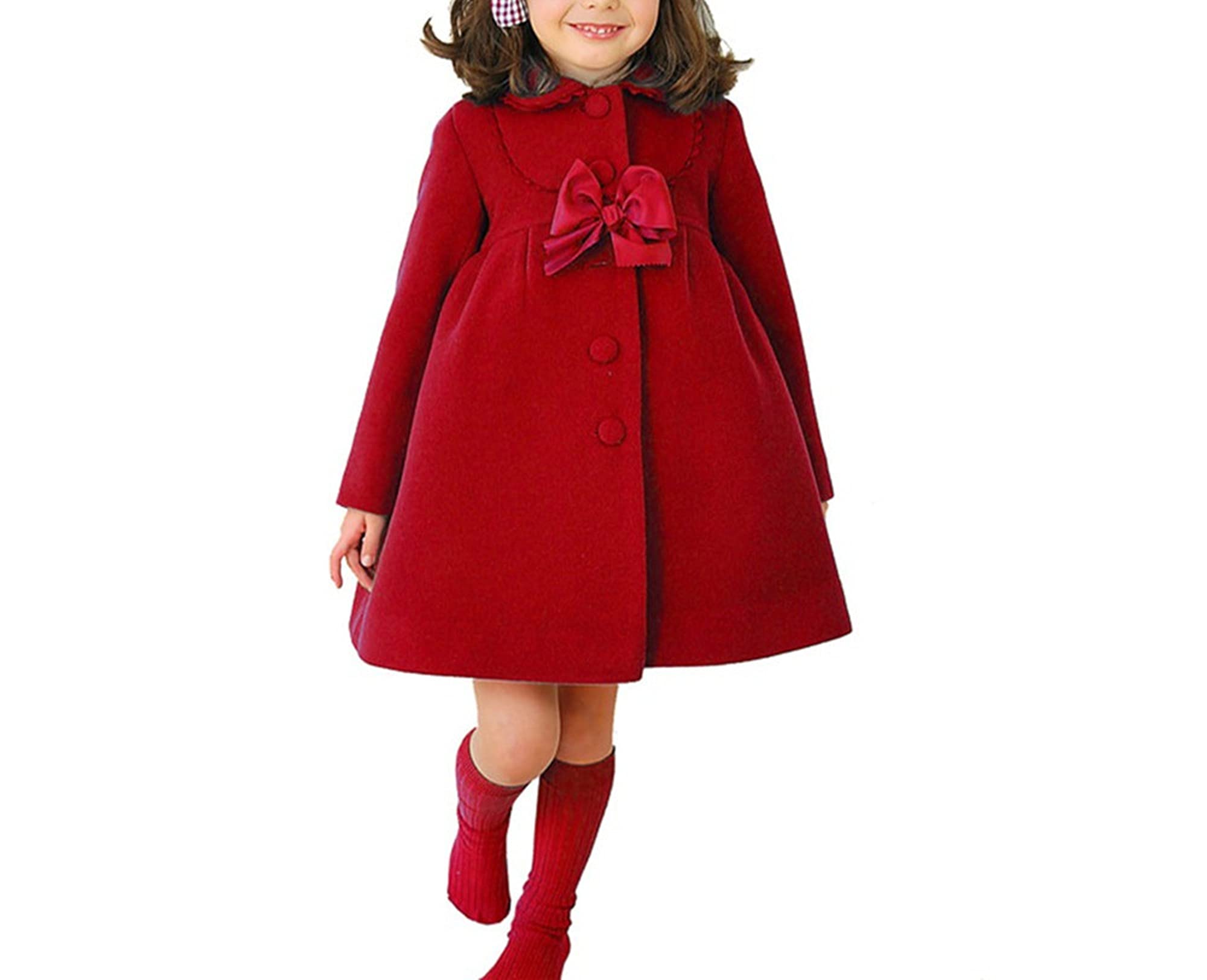 Cute Imitation Wool Bowknot Girl Overcoat Dress Coat Outer Wear Winter