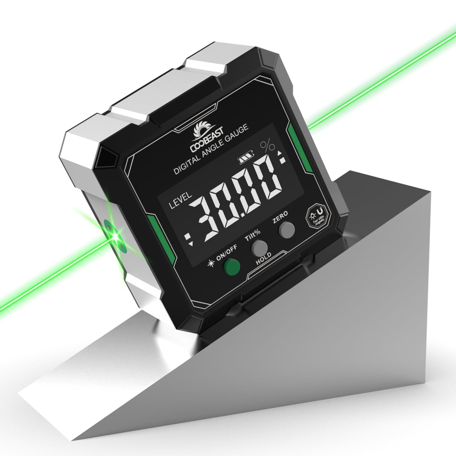 Digital Angle Finder with Green Laser, 4-side Magnetic Digital Laser Level