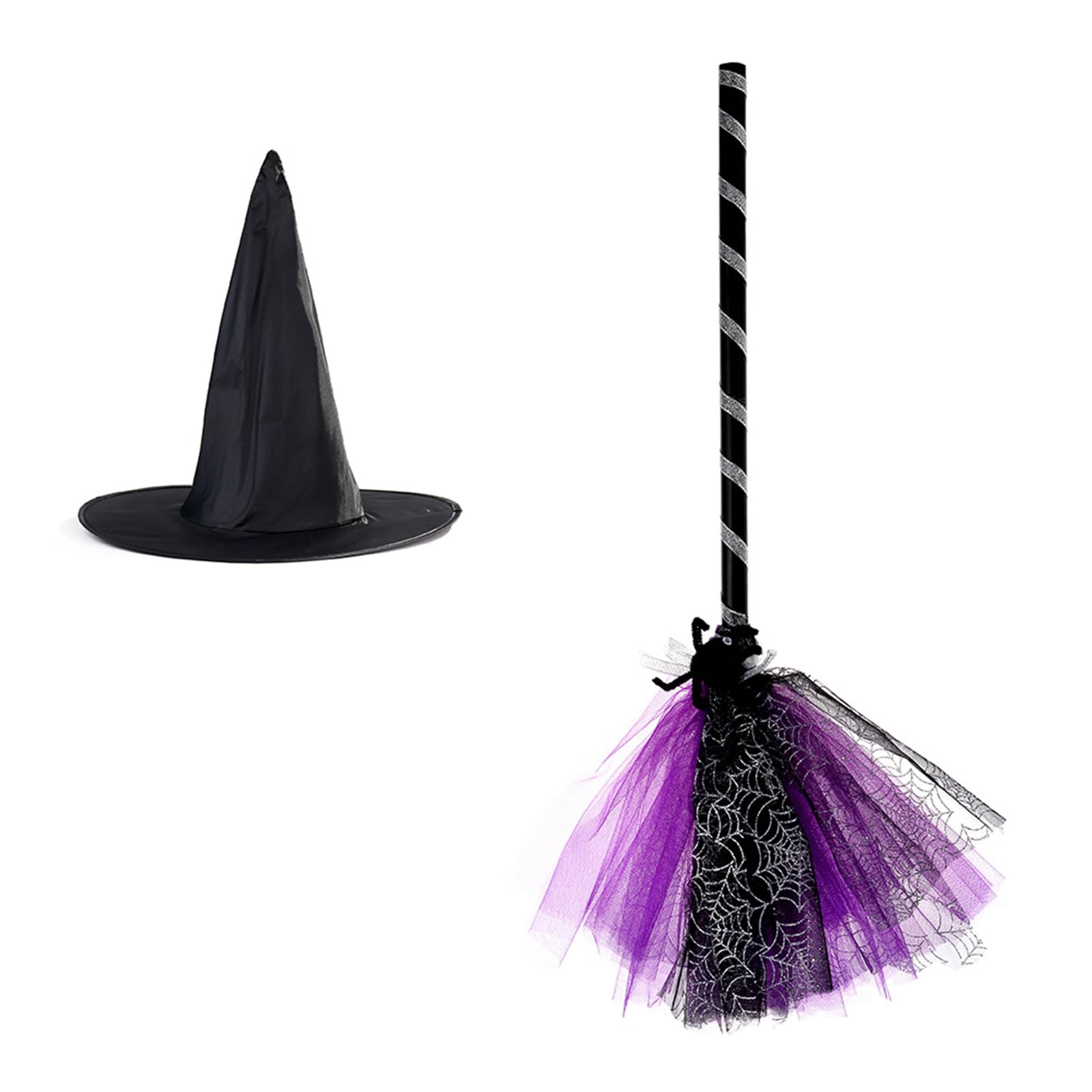 Tsophreniq Halloween Witch Hat with Broom Set Decorative Ornament Decorative Supplies for Festival Holiday Costume Cosplay Decorations