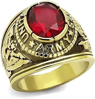US Army Ring - (Gold Plated w/Red Stone) Military Rings Jewelry - Officers Special Forces Military