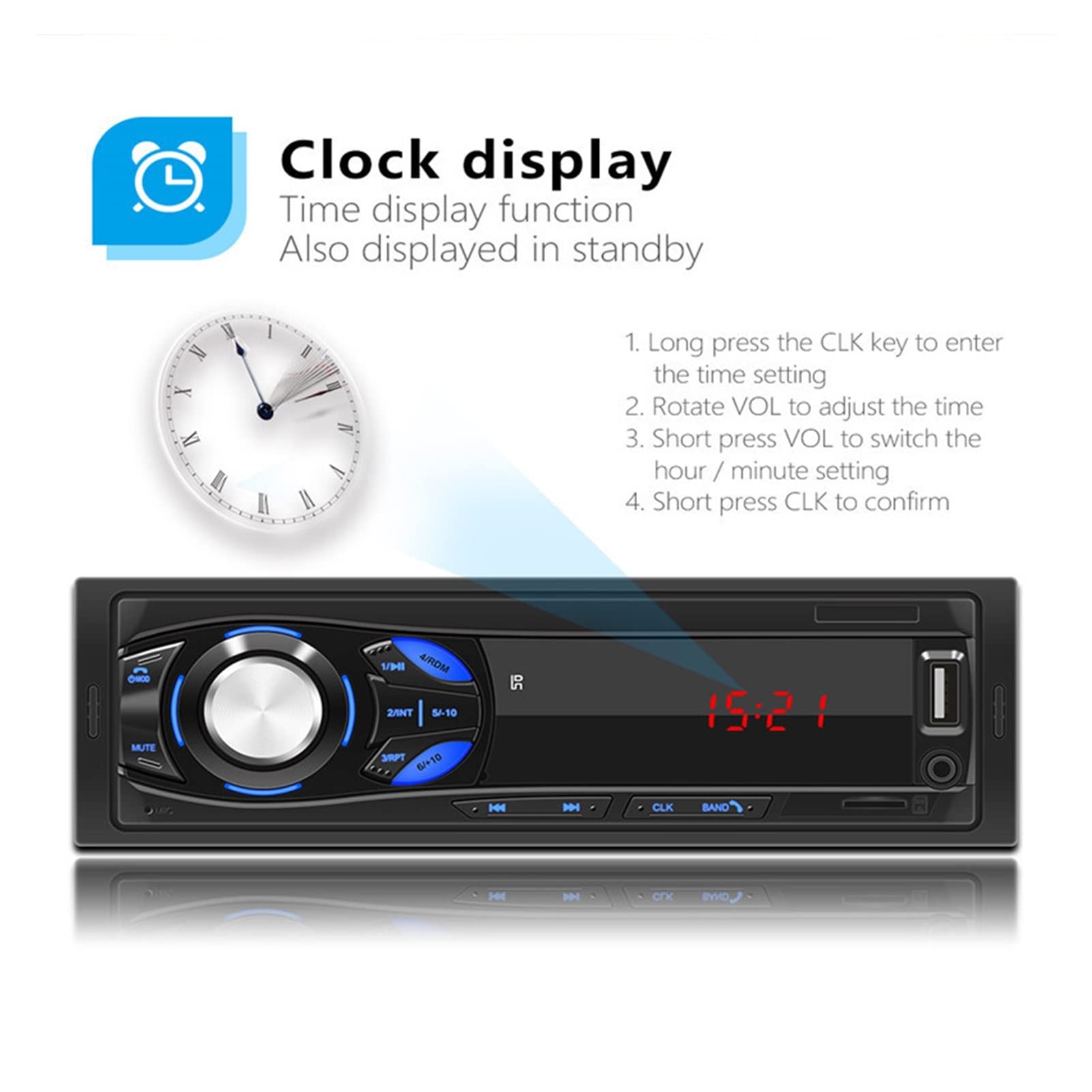 Samochód Fm Radio Digital Bluetooth Audio stereo 12V Radio Autoradio 1din Odtwarzacz mp3 samochodu w Dash USB/TF/Aux-in 5v Ładowarka Przenośny(MP3 Player Only)