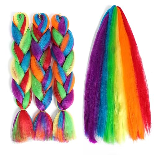 Mezcla de fibra de cabello jumbo para trenzar cuatro extensiones de cabello sedoso y colorido trenzado, extensiones de colores arcoíris, mezcla