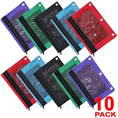 Omura Pencil Pouch, Mesh Windows, Zippered & Standard 3-Ring Binder Ultra Brite, Pack
