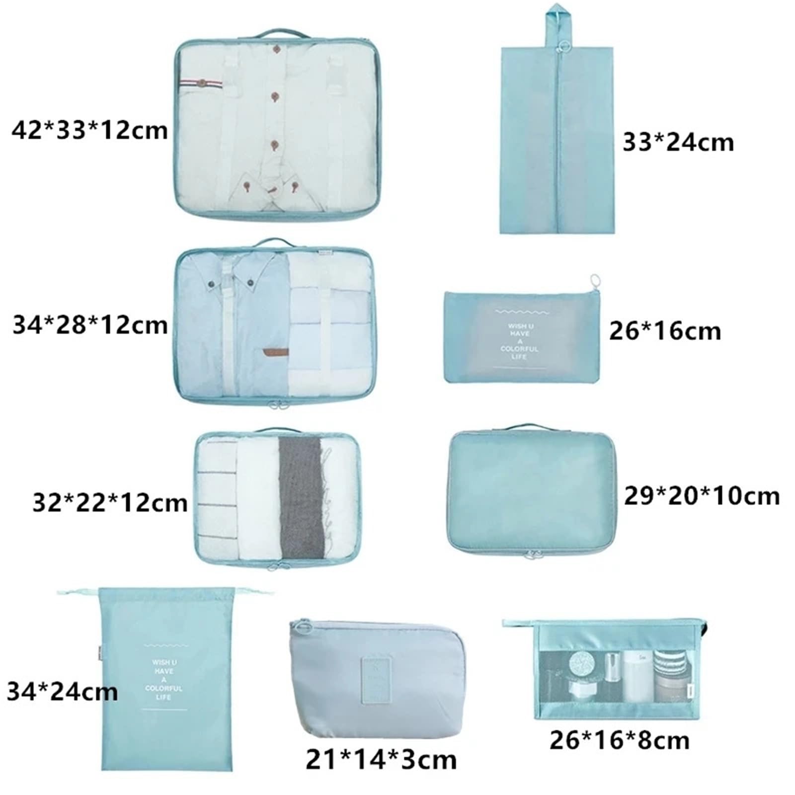 Set di 9 borse portaoggetti da viaggio for organizzare valigie, vestiti, reggiseni, scarpe, ecc per Vestiti, Scarpe, Cosmetici(9PCS Pink)