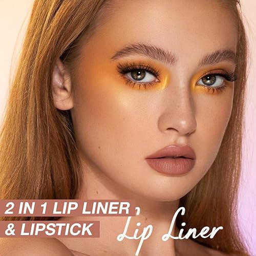 Miniatura 42 de AMY'S DIARY Juego de 2 delineadores de labios y lápiz labial color marrón palisandro mate, brillo de labios verde, lápiz labial líquido mate, 24