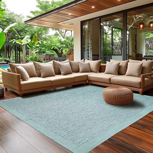 SIMPEX Tapis d'Extérieur pour Terrasse, Balcon et Jardin, Tapis de Cuisine Uni, Design Résistant aux Intempéries, Tissage Plat Effet Sisal, Tapis Lavable...