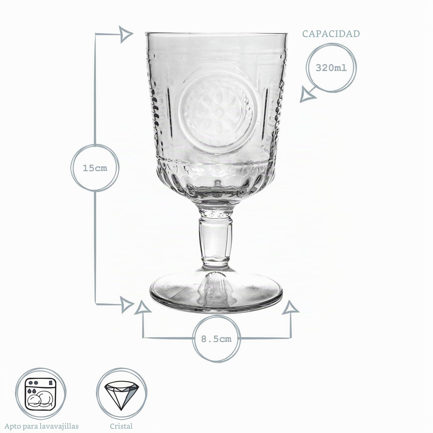 Bormioli Rocco Gafas de vino románticas de Bormioli Rocco - 320ml - Paquete de 6