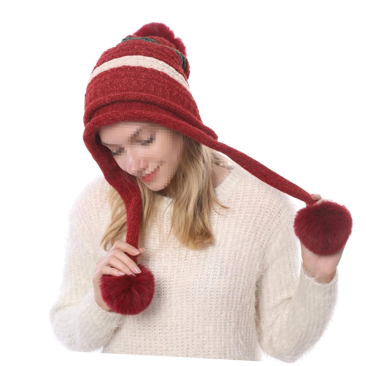 GALPADA 3piezas Gorro De Lana Para Mujer Pompones Diseño Cálido y Cómodo Gorro De Esquí Unisex Para Actividades Al Aire Invierno Rojo