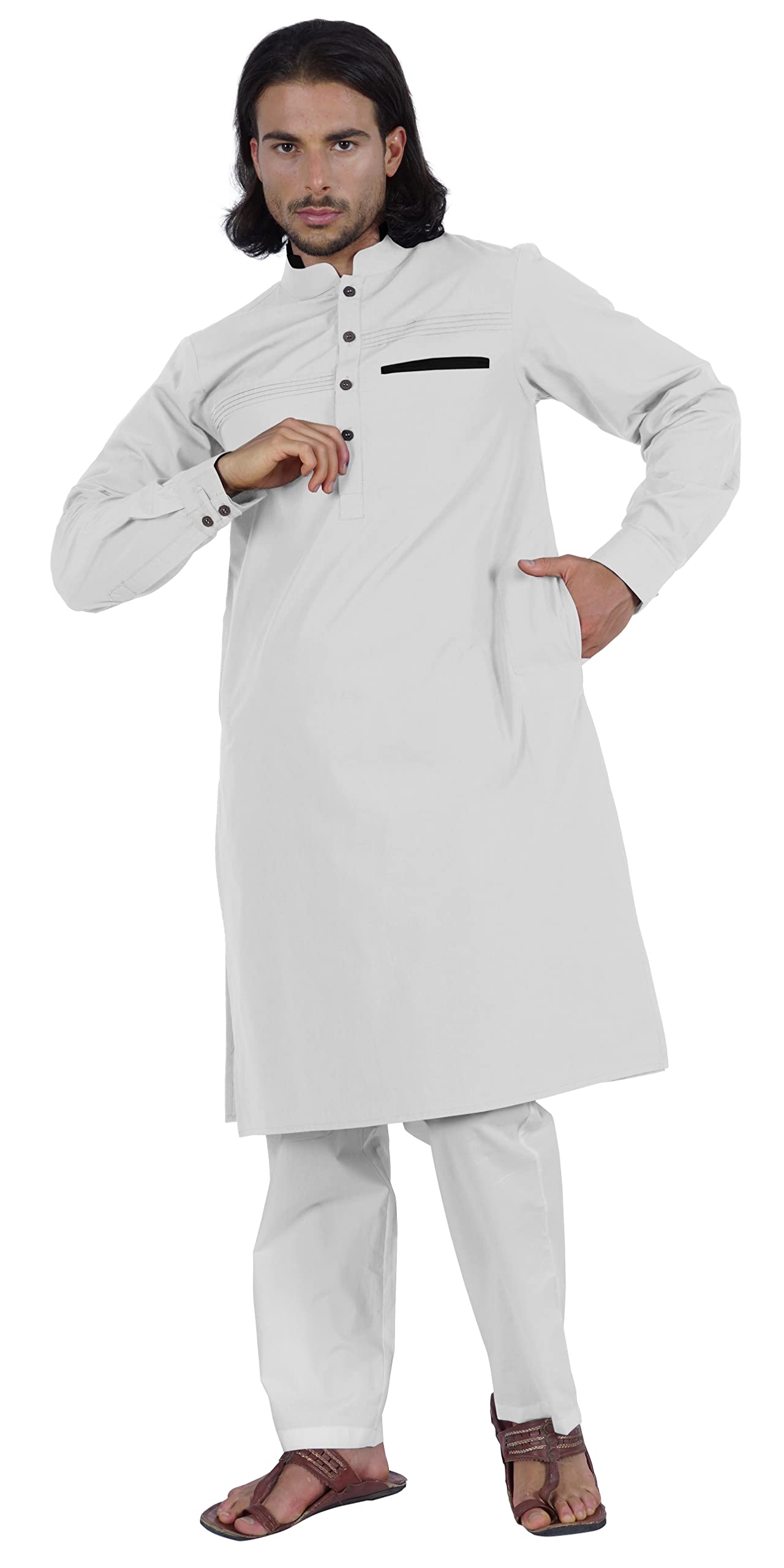 Atasi Herren Henley Welt Tasche Lange Kurta Feste Indische Ethnische Kleidung Für Männer