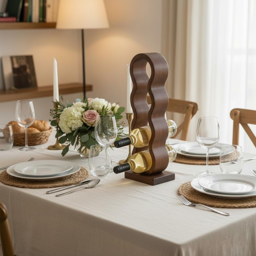 Meisterhome® Weinflaschenhalter aus Mangoholz – 12,5×15,5×47 cm – Stapelbares Weinregal für 4 Flaschen – Japandi Design Flaschenhalter Holz – Nachhaltig & Stilvoll – Braun
