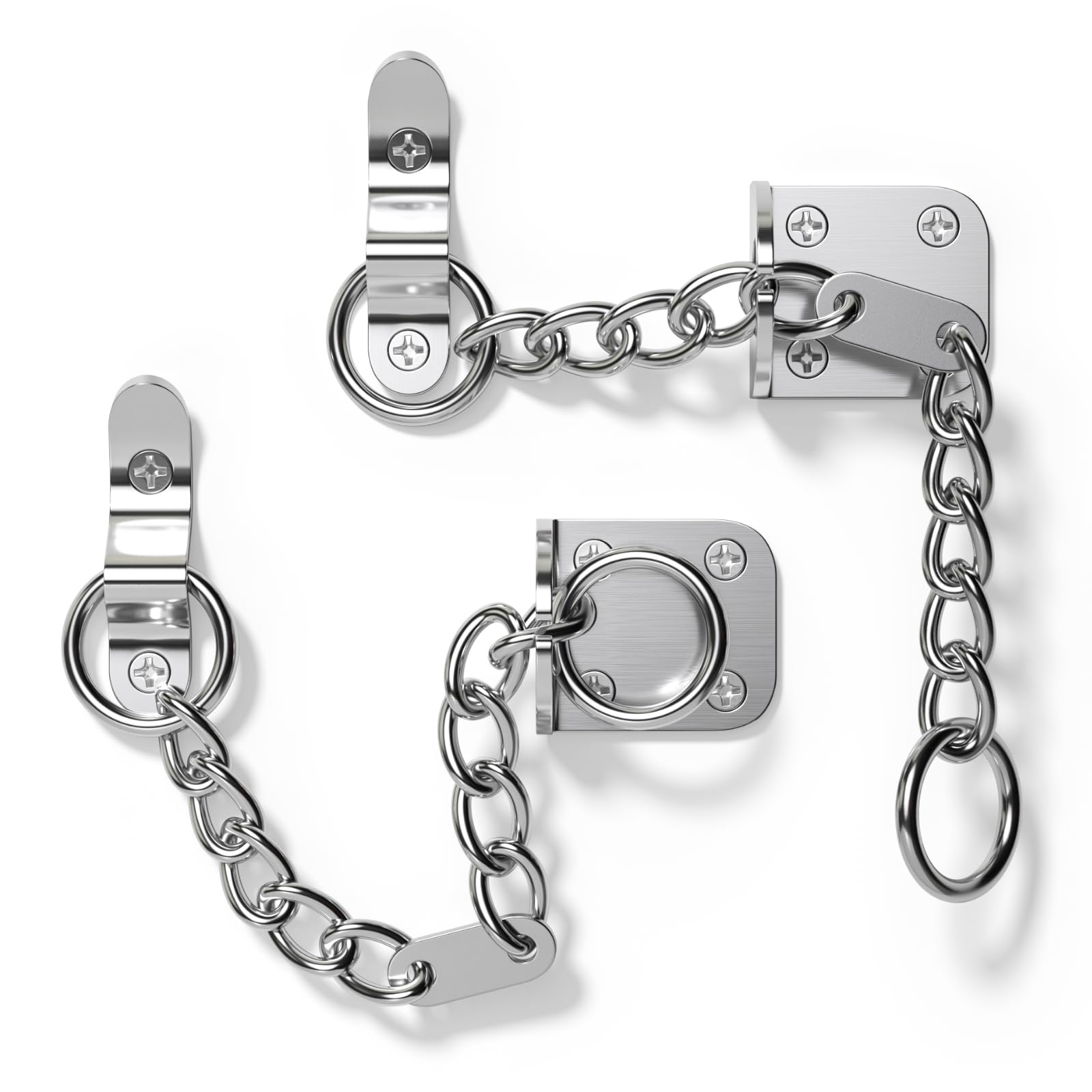 Bwintech 2PCS Chrome Plated Door Chain,Narrow Door Chain Lock,Steel Door Safety Chain with Complete Fittings,External and Internal Door Restrictor for Wooden and UPVC Doors