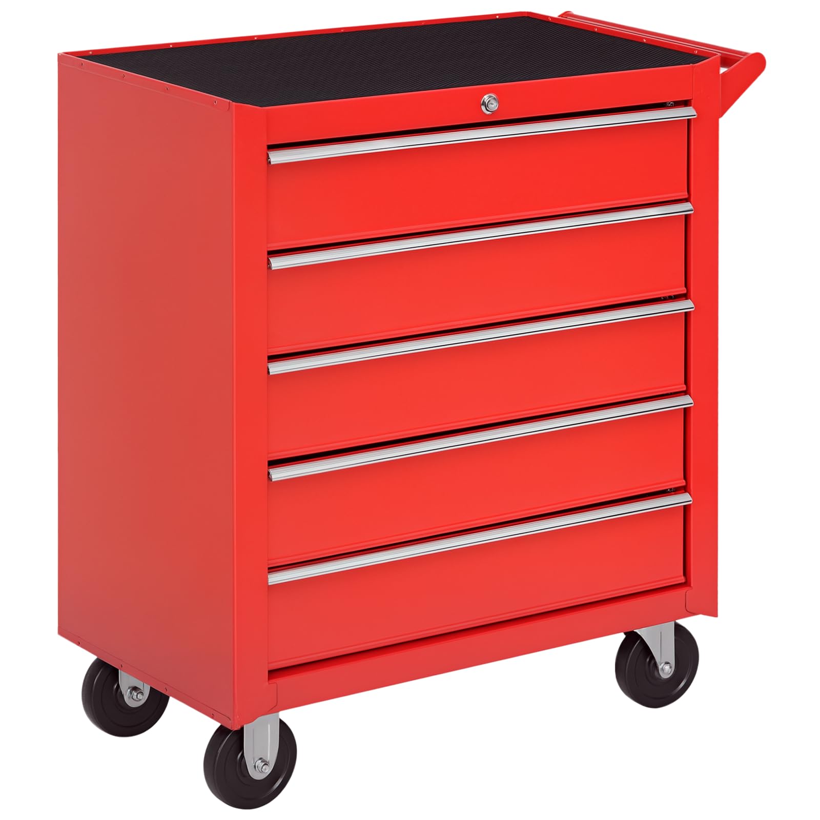 DURHAND 5-Drawer Lockable Tool Storage Cabinet with Wheels, Handle, 2 Keys, Steel Home Work DIY Workshop Chest, Garage Equipment Trolley, Red