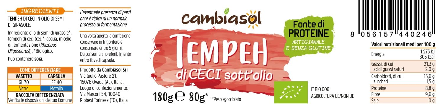 Tempeh de garbanzos en aceite