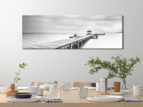 Miniatura 3 de Pyradecor - Lienzo de gran tamaño en blanco y negro con diseño de puente de la paz del océano y el paisaje giclée en la galería moderna envuelta en