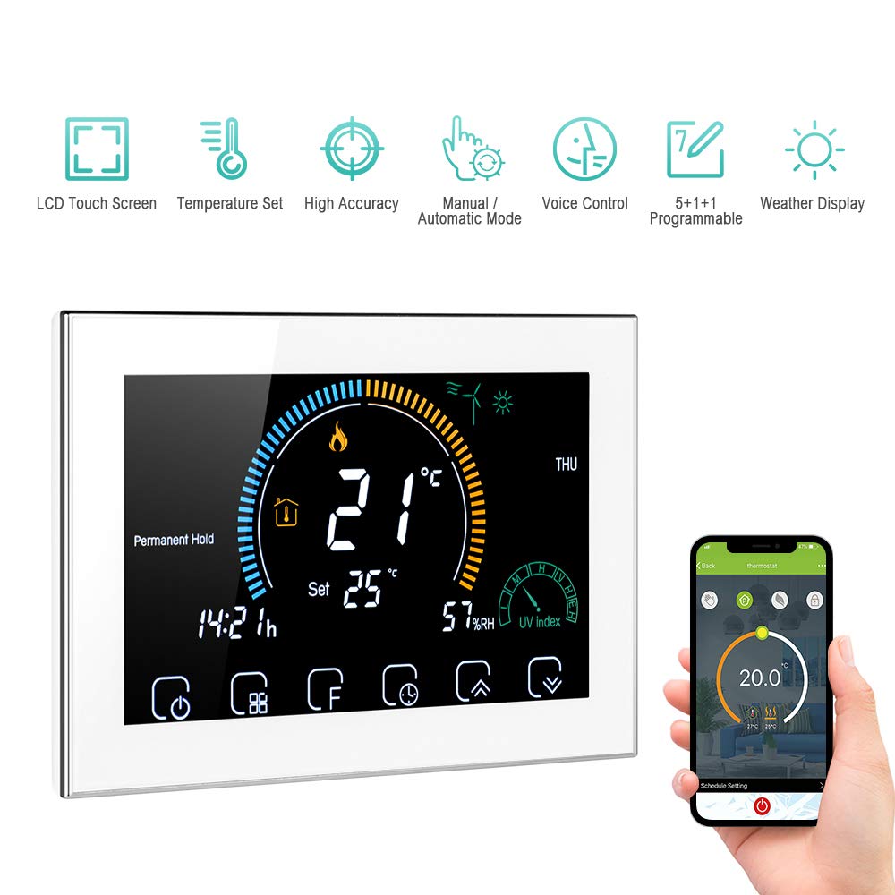 FTVOGUE Inteligentny Termostat, 95–240 V, 5+1+1 Programowalne Ogrzewanie