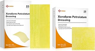 Carbou Medical Xeroform Petrolatum Dressing (5"x9" 25 Pack + 2"x2" 25 Pack)， Non-Adherent Gauze Pads, Soft Fine Mesh Gauze Patch for Wound Care, Burns, Lacerations, Skin Grafts & Surgical Incisions