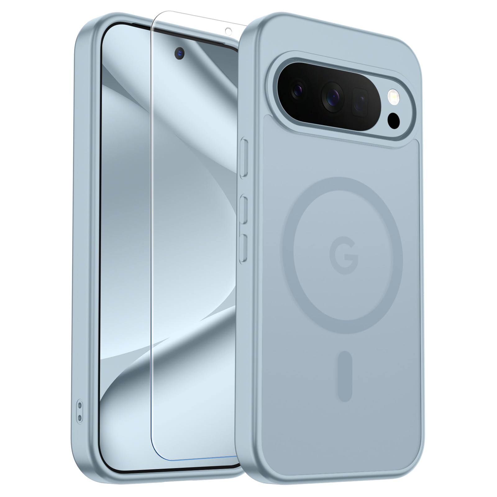 SUPFINE Magnetic for Google Pixel 10 Pro Case/Pixel 10 Case with Screen Protector, (Built-in Magnets) ((Military Grade Drop Protection) Slim Translucent Shockproof Phone Case,Sliver Blue