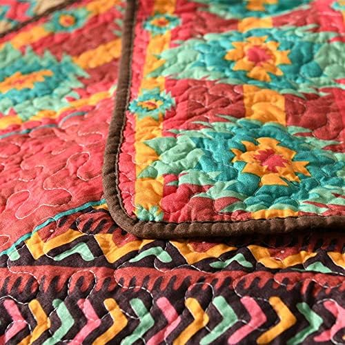Qucover Single Bedspreads Quilted Vintage Indian Style Mixed Brown Patchwork Sofa Throws Lightweight Soft Polyester Bohemian Quilted Throws Blankets 150x200 cm