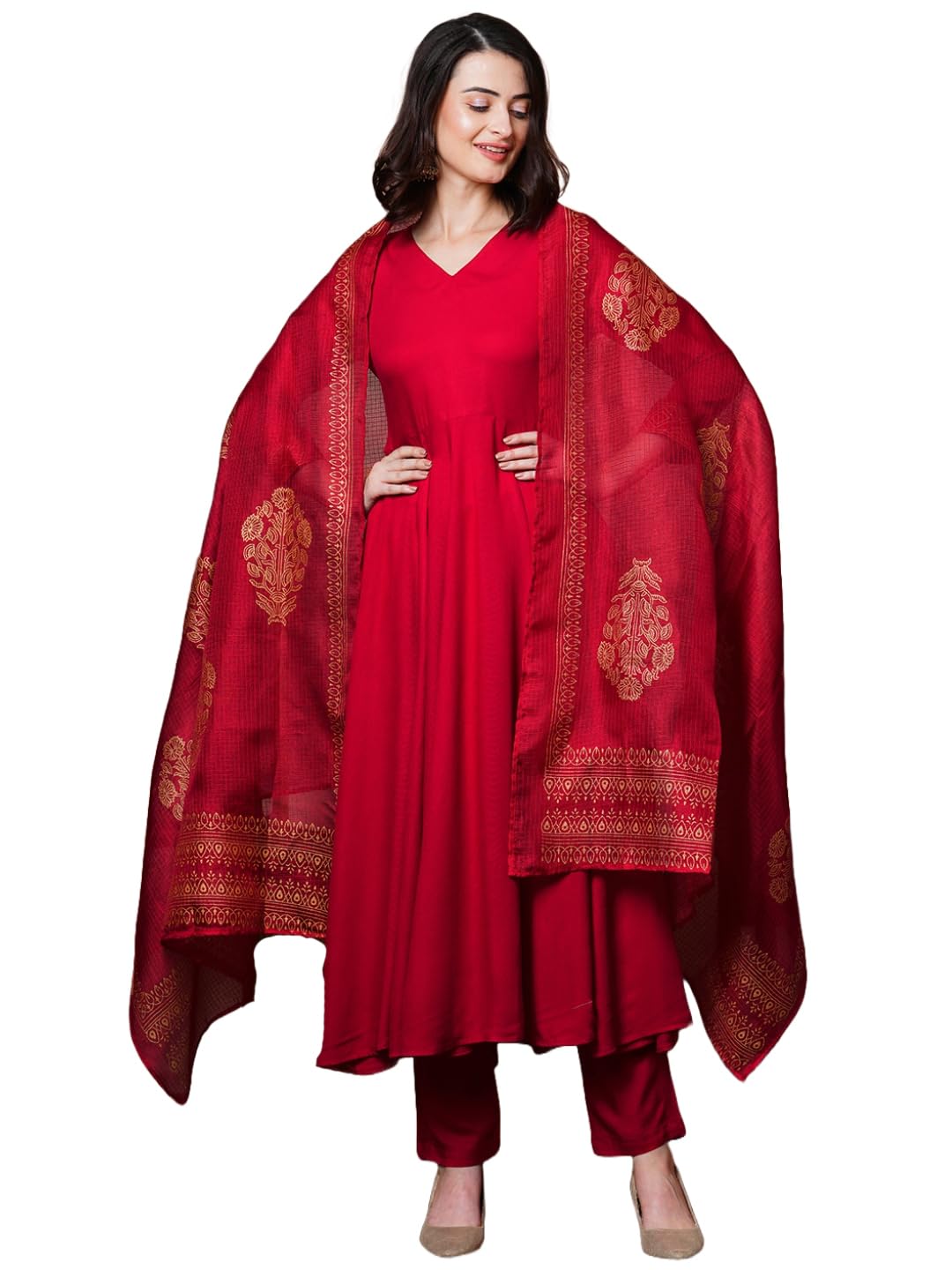 gosriki Women's Rayon Blend Solid Anarkali Kurta with Pant & Dupatta-picture-30