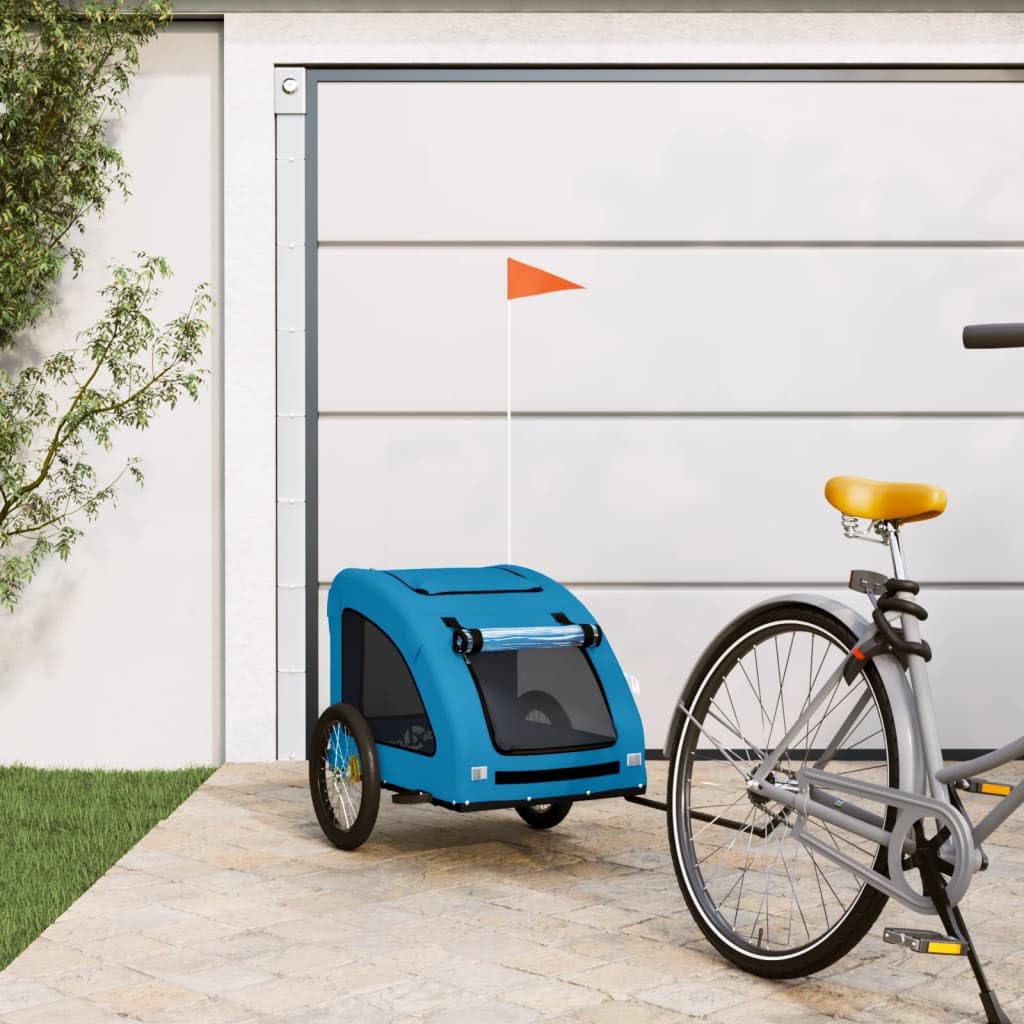 Fahrradanhänger Hunde Blau Oxford-Gewebe und Eisen robust faltbar mit Netz atmungsaktiv sicher für Outdoor Transport und Spaziergänge im Urlaub