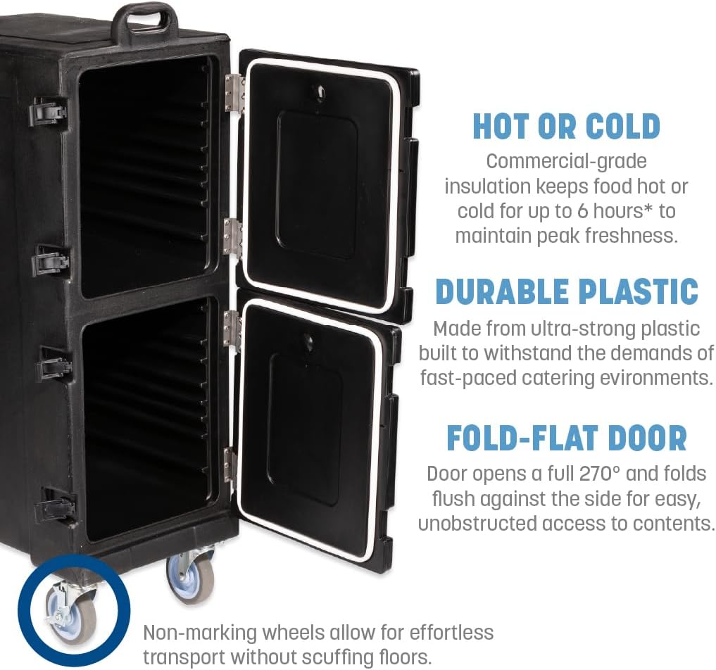 Carlisle FoodService Products Cateraide Insulated Front Loading Food Pan Carrier with Casters for Catering, Events, and Restaurants, Plastic, 10 Pans, Black