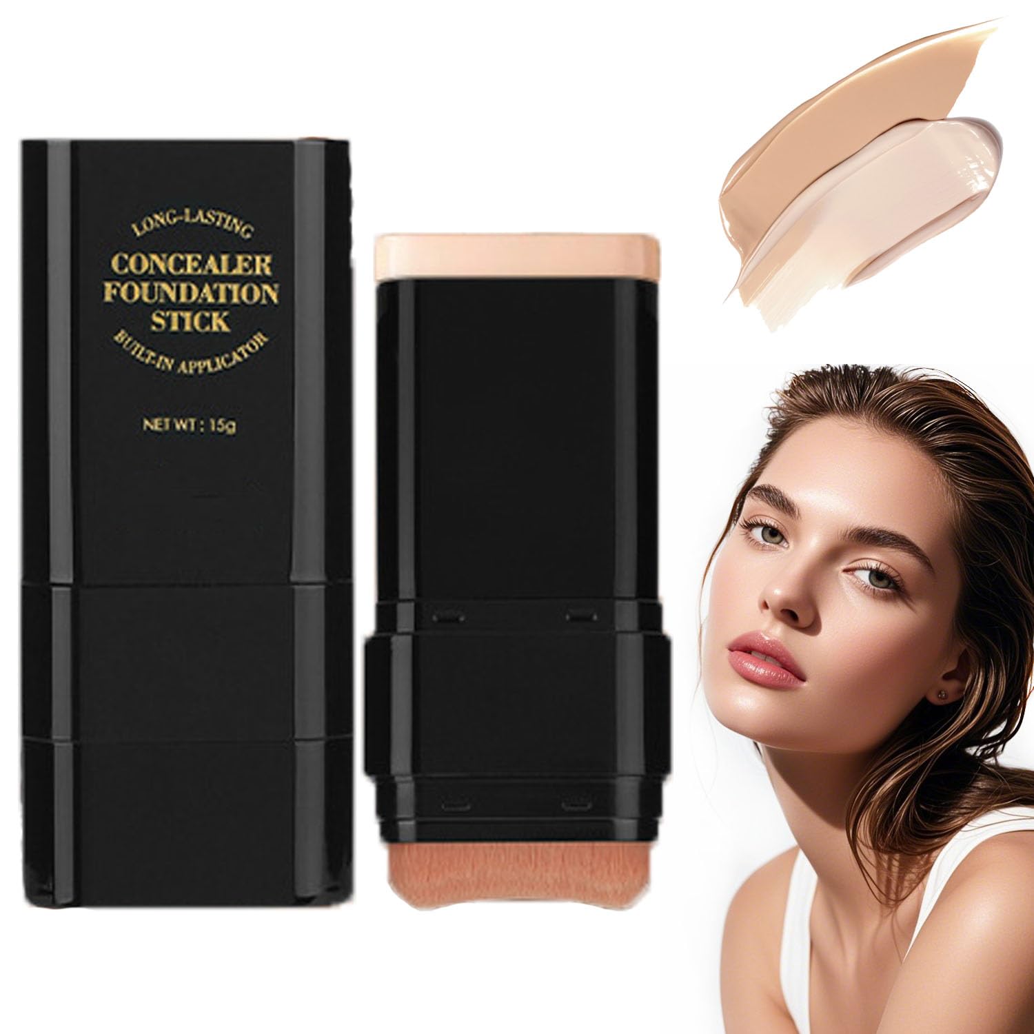 Base De Maquillaje 2 En 1 En Barra Con Pincel, Base De Maquillaje 2 En 1 En Barra Con Brochas, Korean Luminous Foundation Stick, Korean Dual-Ended Foundation Stick, Long-Lasting Concealer (02#)