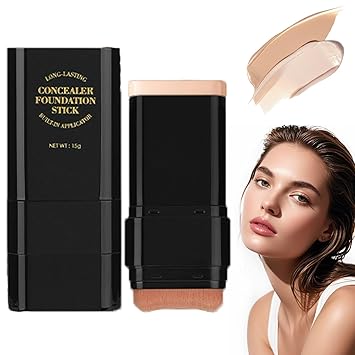 7 Color Dual Ended Foundation Stick, 2-in-1 Foundation Stick with Brush, Long Lasting Concealer FoundationStick Full Coverage, 2 in 1 Contours Concealer, Korean FoundationStick, Long-Lasting (02#)