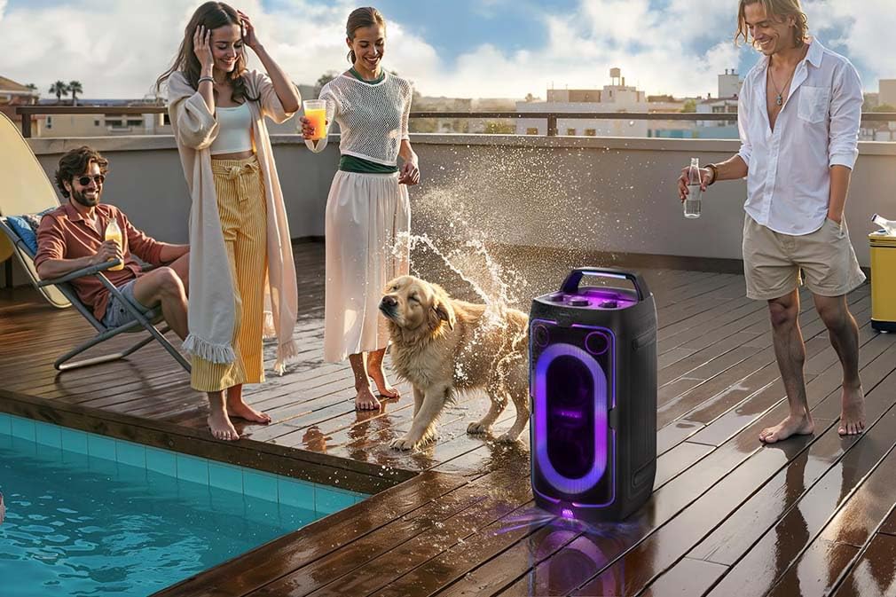Samsung Sound Tower MX-ST40F/ZG Bluetooth Lautsprecher, Große Partybox & Musikbox mit Akku, 12 h Akkulaufzeit, 160 W, IPX4 wassergeschützt, Karaoke & Bass Booster, Tragbare Soundbox mit LED-Effekten
