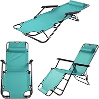 UDeuxff Outdoor Folding Chaise Lounge Chair - Reclining Patio Sun Lounger with Padded Headrest, Portable Beach Pool Recliner (Green)