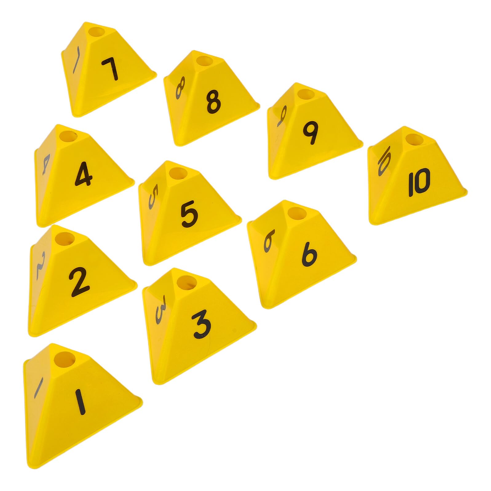 Hohopeti 10 Piezas Conos de Fútbol Triangulares Numerados 1-10, Marcadores de Agilidad Amarillos para Entrenamiento Deportivo, Conos para Ejercicios y Entrenamiento de Fútbol en Interior y
