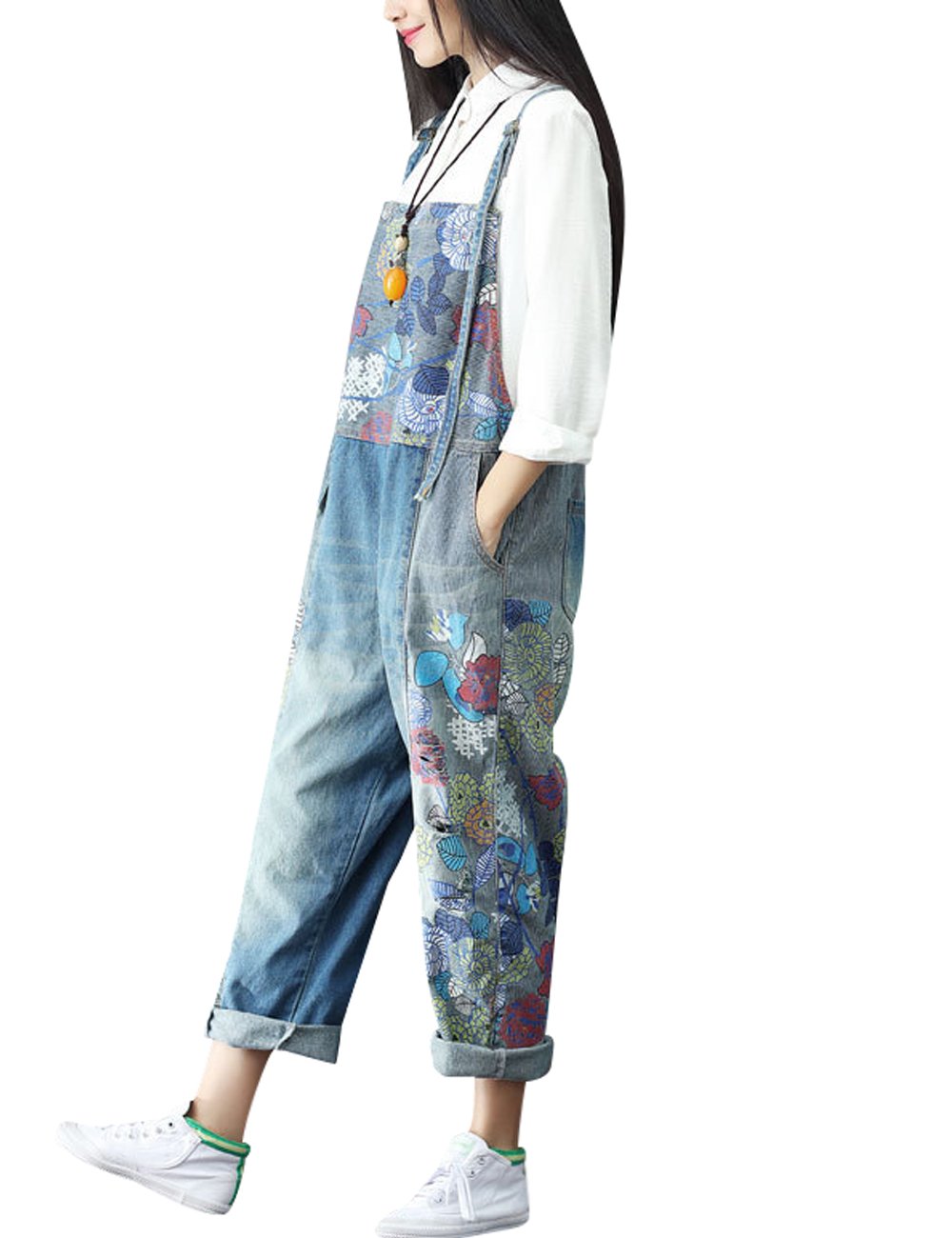 Youlee Damen Sommer Breites Bein Hose Denim Latzhose Overall Hosen