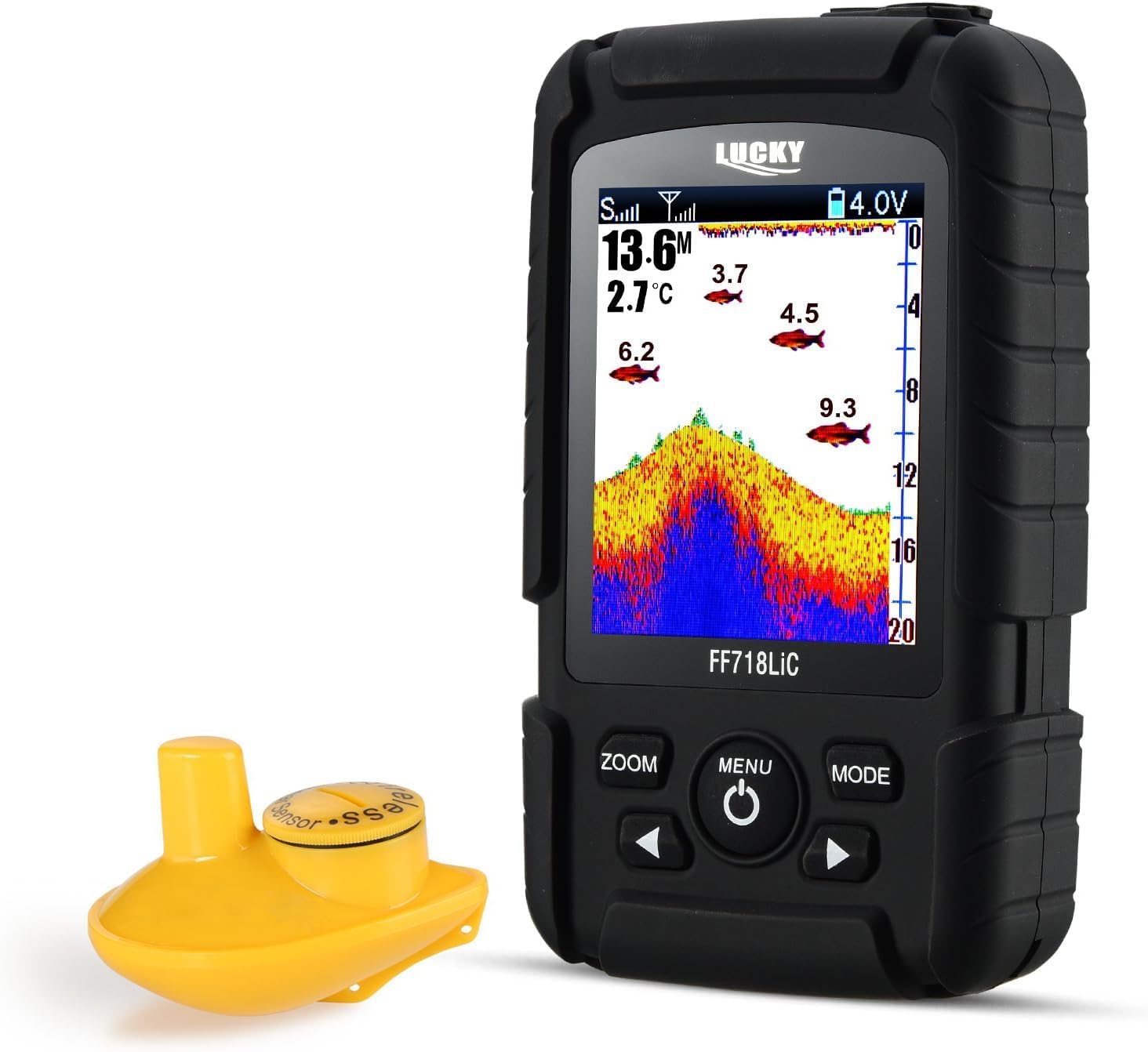 LUCKY Colour Wireless Fish Finder – 100 Metre Range, Depth, Features, Carp, Coarse, Bottom Contours. Large LCD screen, battery and charger + many more features