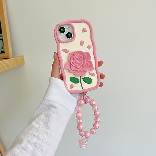 Miniatura 2 de Funda para iPhone 11, linda funda 3D Kawaii para teléfono, diseño divertido de rosas y flores de dibujos animados con correa de mano, funda de
