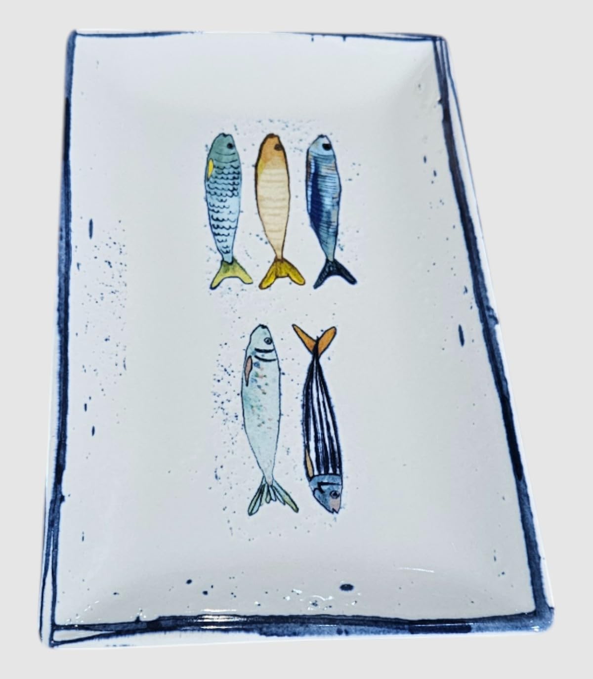 Vajilla de cerámica con dibujos de peces | Cuenco Cerámica | Plato de Cocina | Fuente Vajilla de Porcelana Vintage Diseño | Ideas de Regalos Hogar (Fuente Peces 30X20)