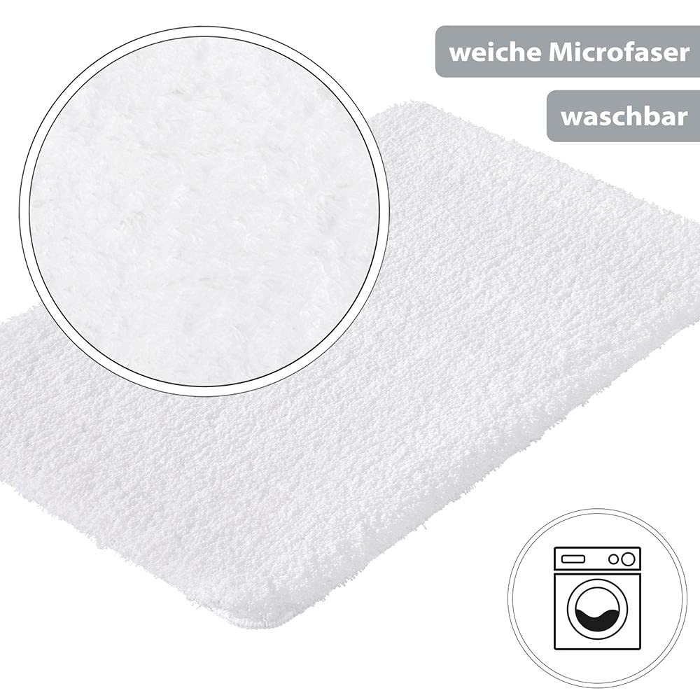 PANA Flauschige Hochflor Badematte in versch. Farben und Größen • Badteppich aus weichen Mikrofasern - rutschfest & waschbar • Duschvorleger 60 x 100 cm • Farbe: Weiß