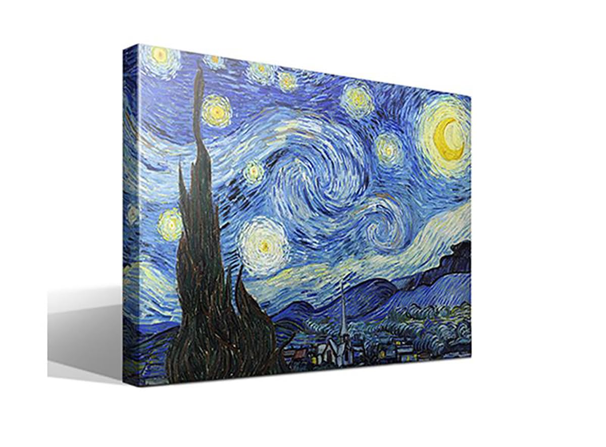 La Noche Estrellada | Vincent van Gogh | Post-impresionismo | Cuadro Canvas Wall Art | Impresion Giclee lienzo algodon puro | Bastidor 3cm