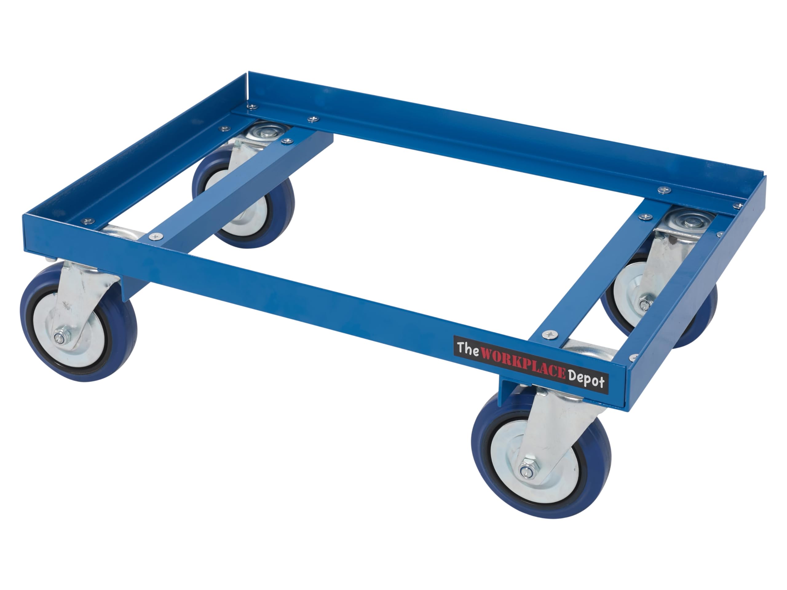 The Workplace Depot Blue Transport Dolly, Heavy Duty Steel Crate Trolley For Plastic Stacking Containers On Swivel Castor Wheels For Moving Heavy Appliances & Furniture (600 X 400 Mm)