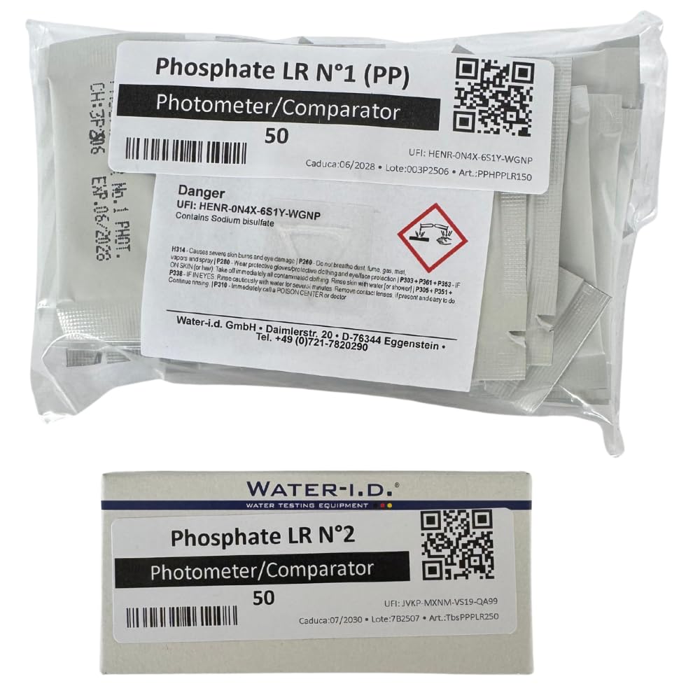 Reagenti Fosfati LR N. 1 & N. 2 per PoolLab 2.0 - Reagenti per la misurazione del fosfato (Low Range 0,00-4,00 mg/l (ppm)) - Durata: 2 anni - 100 test (50 tamponi in polvere + 50 compresse)