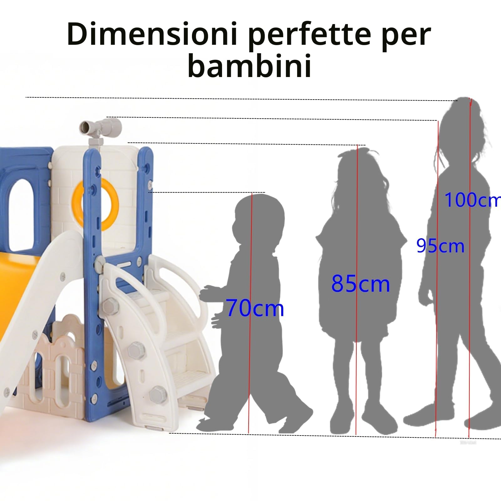 Scivolo per Bambini, Scivolo Giocattolo da Interno o Esterno, Scivolo da Giardino,4 in 1 Scivolo Indipendente con Spazio di Deposito e 1Pcs Telescopi da Gioco, per 1-6 Anni, Grigio Bianco
