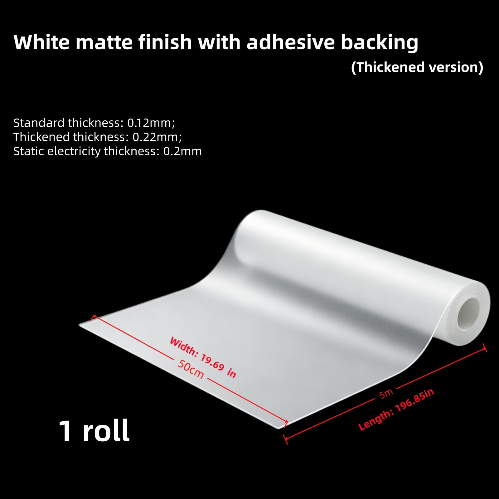 Pellicola Vetri Smerigliata Bianca Opaca Autoadesiva 5m Rotolo 30-90cm Larghezza Anti-Riflesso Bagno Ufficio Casa,50cm
