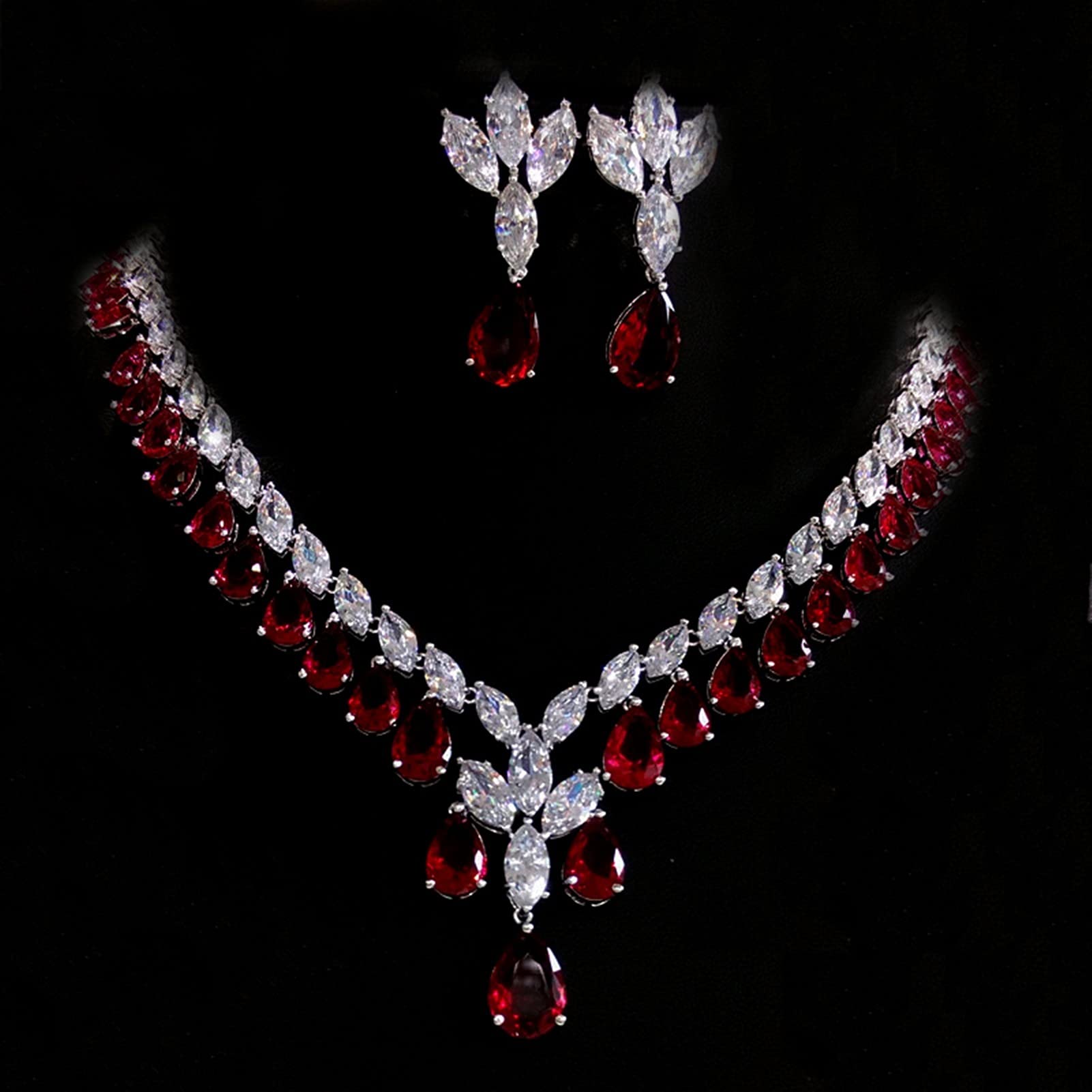 Joyería cuelga Mujeres Boda Fiesta Regalo joyería Rojo circonita Piedra