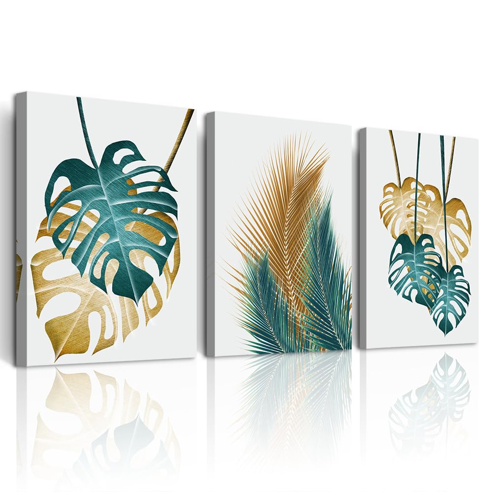 DZRWUBHS Framed Wall Art For Bedroom Abstract Wall Decor Art For Living Room Kitchen Decoration Leaves Wall Painting Modern Wall Pictures Artwork Office Canvas Prints Dining Room Home Decor 3 Piece