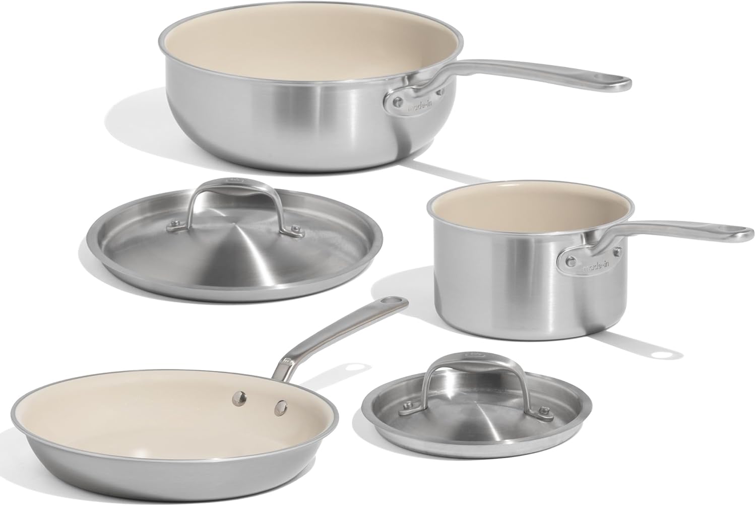 Made In Cookware - 5 Pc Ceramic Non Stick Cookware Set - 5 Ply Clad - Includes Ceramic Non Stick Frying Pan, Saucepan and Saucier with Lid - Professional Cookware