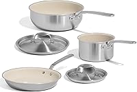 Made In 5-Pc Ceramic Non-Stick Cookware Set - 5-Ply Clad Frying Pan, Saucepan & Saucier with Lids - Pro Results for Small Kitchens