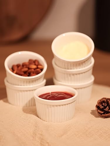 Miniatura 3 de Ramekins - Juego de 6 moldes de porcelana para souffle, crema brulee, pudín, tazas para natillas, juego de cuencos para hornear, aptos para horno,