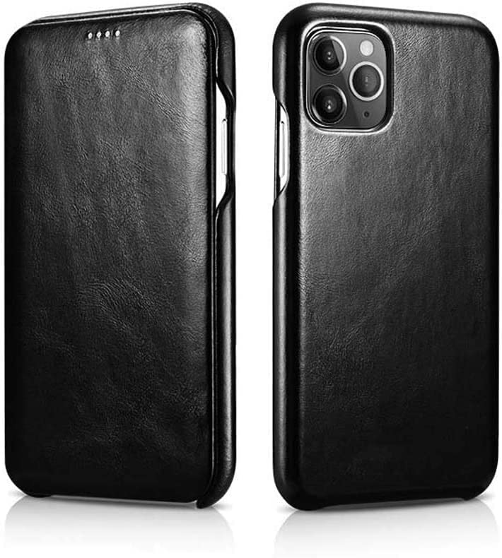 Funda de cuero iPhone 11 Pro Max ONECMN negra fina con tapa perfecta para viajes y oficina