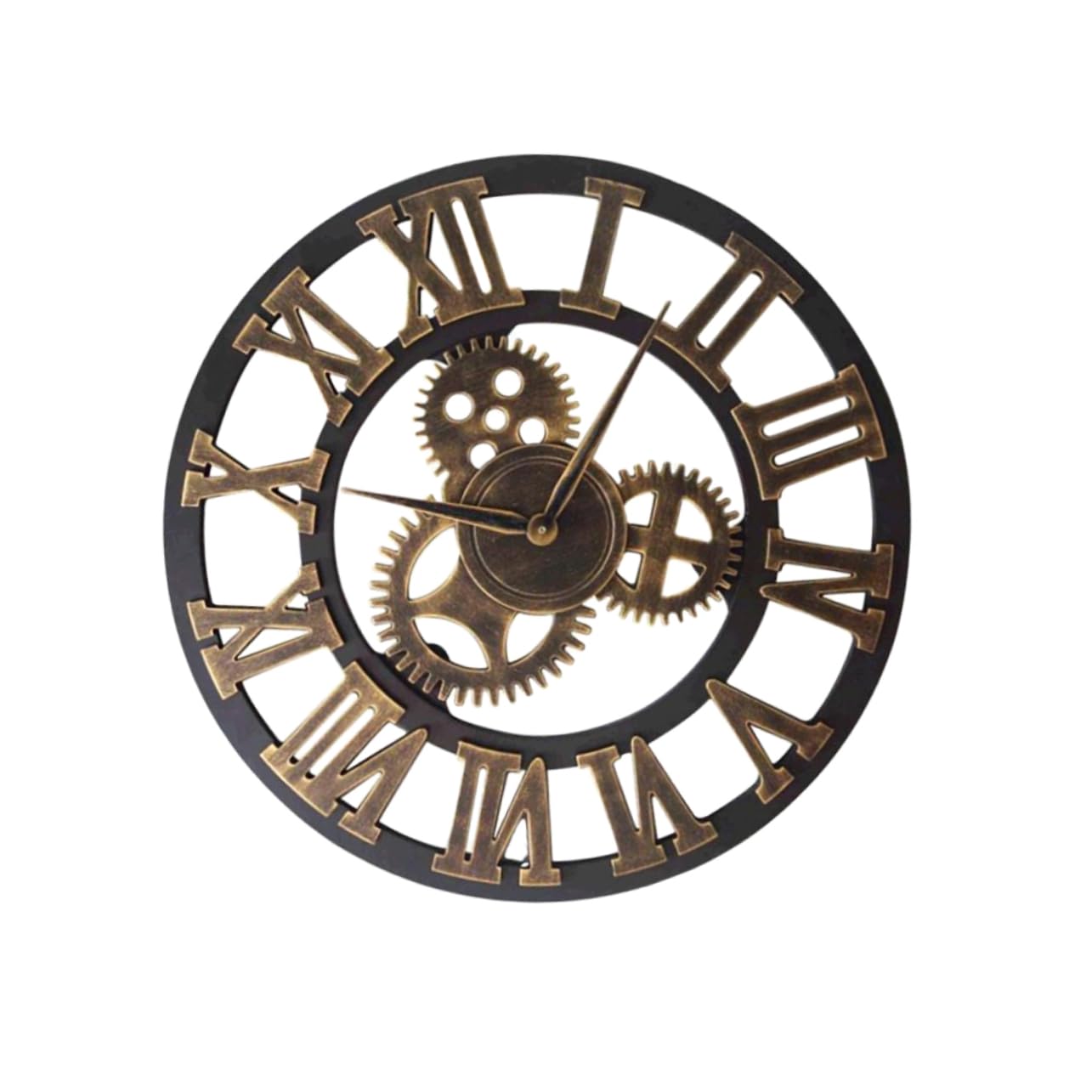 Cabilock Reloj de Pared Retro de 34cm en Madera Dorada, Estilo Industrial | Diseño Creativo, Pieza Individual, Adecuado para Decoración Mural del Salón