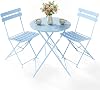 Clevich 3-Piece Folding Patio Bistro Set for Outdoor, Lightweight Rustproof Metal Table & 2 Chairs, Balcony Garden Furniture, 3 Colours Available (blue)
